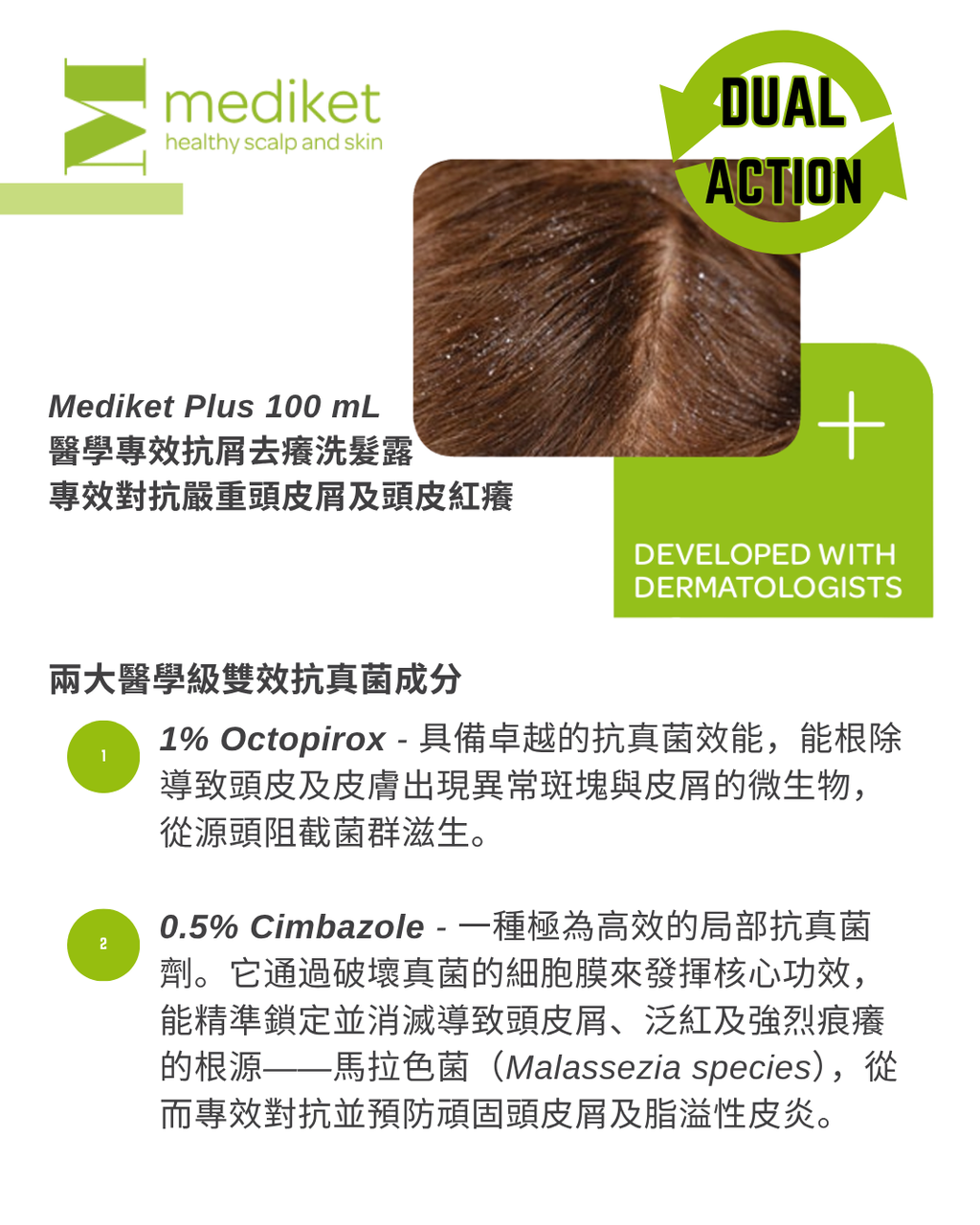 Mediket Plus 100mL - 醫學專效抗屑去癢洗髮露 | 專效對抗嚴重頭皮屑及頭皮紅癢